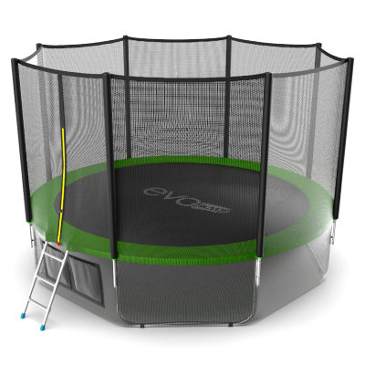 Батут с внешней сеткой и лестницей + нижняя сеть EVO JUMP External 12ft (Green) + Lower net